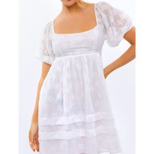 Le Lis Daisy Puff Sleeve Floral Open Back Mini Dress White Size Large NWT